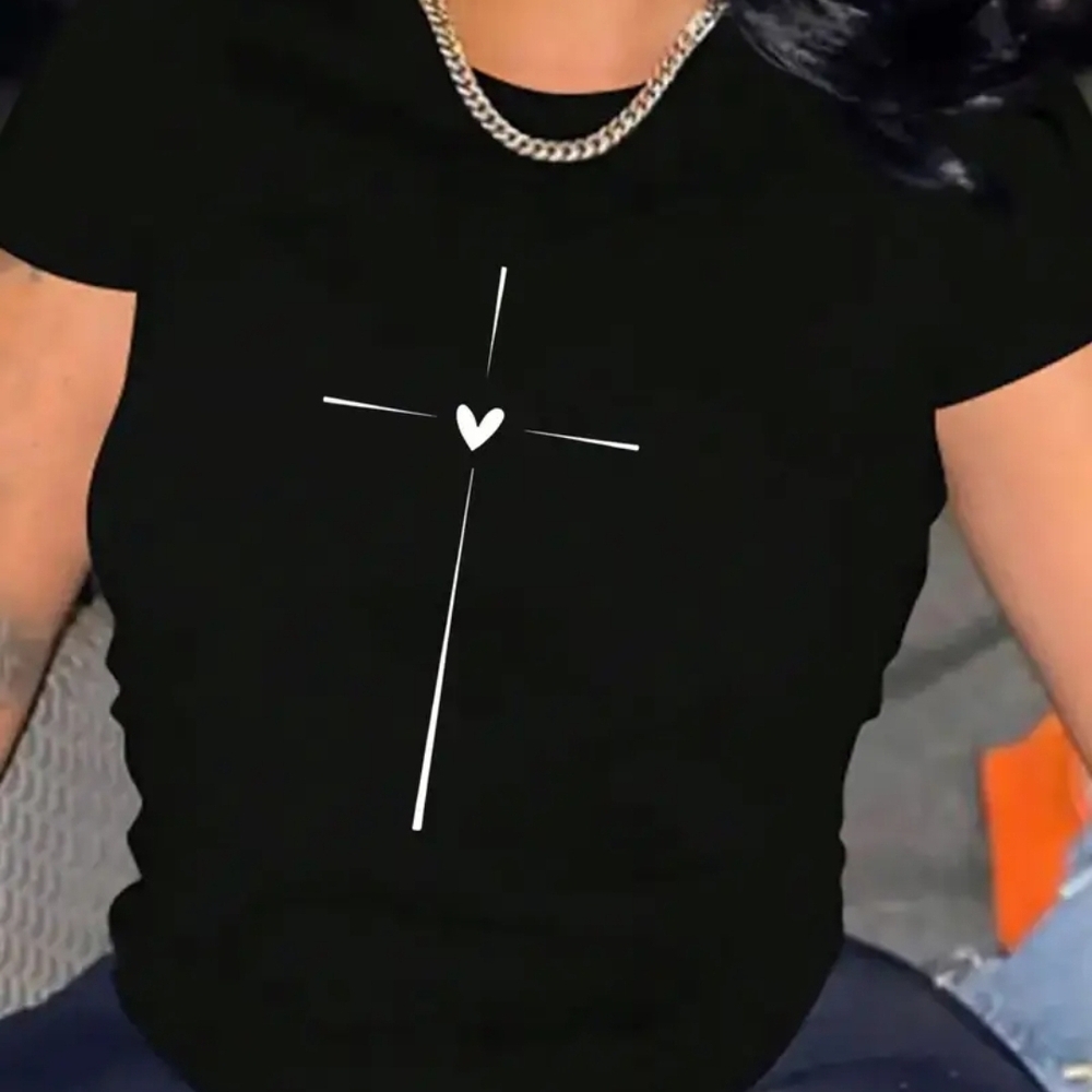 Black Heart Cross Graphic Tee - Women